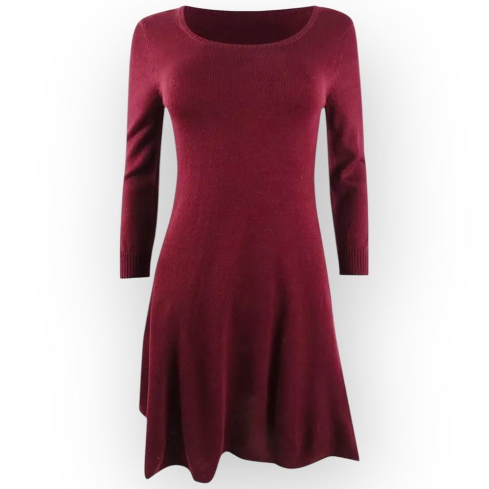 By & By NWT Long Sleeve Knit Ribbed Sweater Dress, Burgundy “Pate,” Large P21